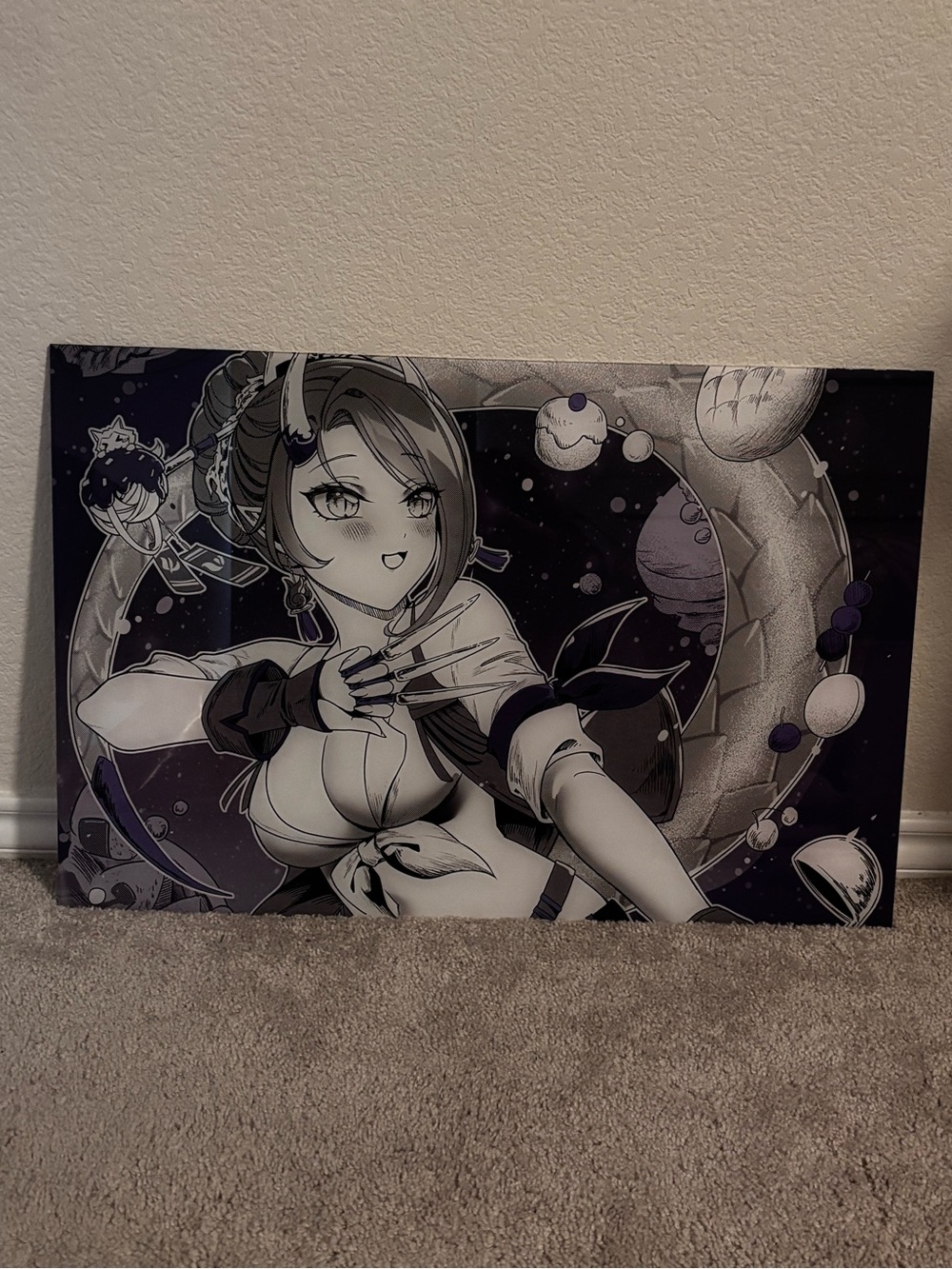 Celestial Anime Girl Wall Art Print - Purple and Black